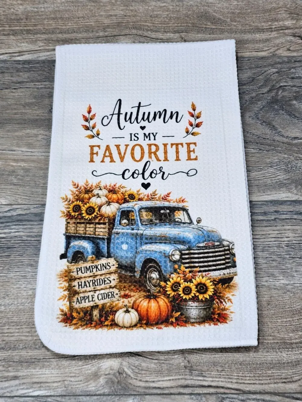 Autumn Is My Favorite Color Blue Truck Kitchen Towel Farmhouse Decor